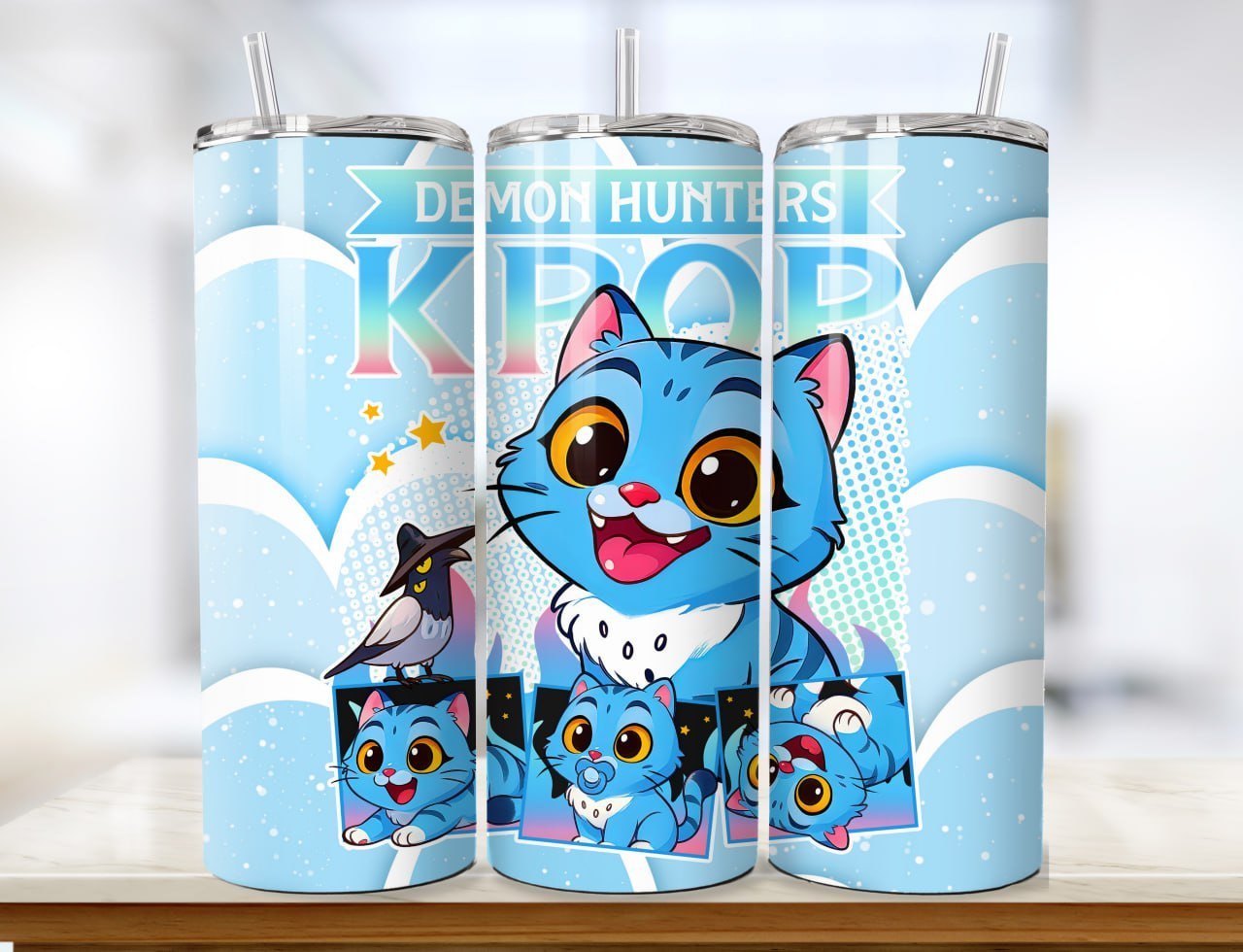 Pack 8 Diseños Tumbler K-Pop Demon Hunters 20oz PNG. Plantillas HUNTRIX Sublimación Gato Anime.