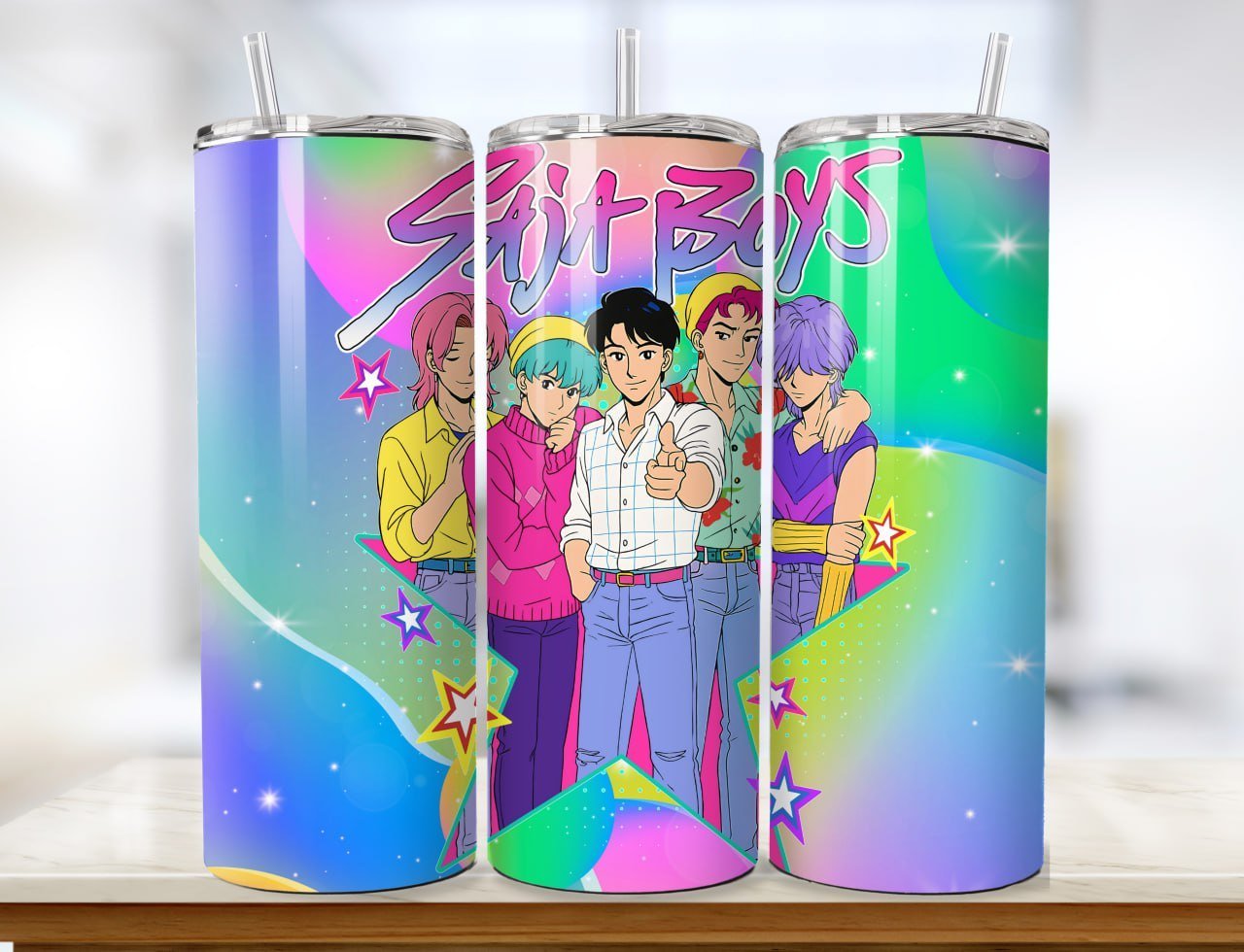 Pack 8 Diseños Tumbler K-Pop Demon Hunters 20oz PNG. Plantillas HUNTRIX Sublimación Gato Anime.