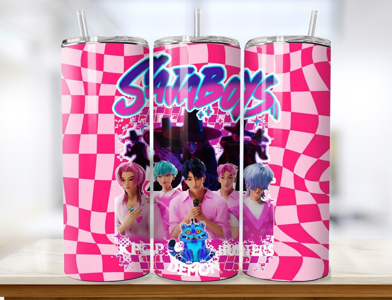 Pack 8 Diseños Tumbler K-Pop Demon Hunters 20oz PNG. Plantillas HUNTRIX Sublimación Gato Anime.