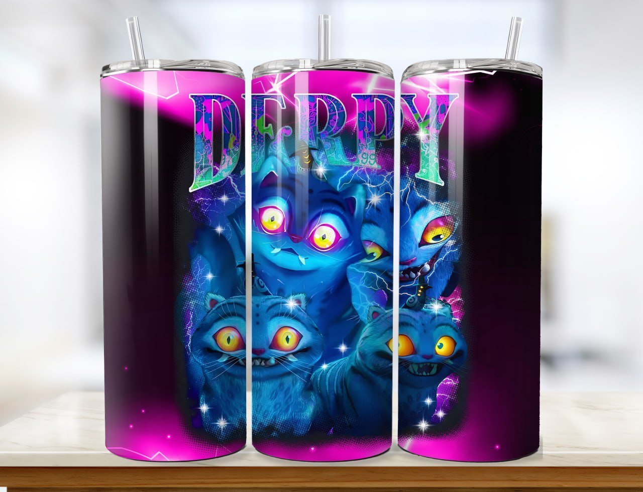 Pack 8 Diseños Tumbler K-Pop Demon Hunters 20oz PNG. Plantillas HUNTRIX Sublimación Gato Anime.