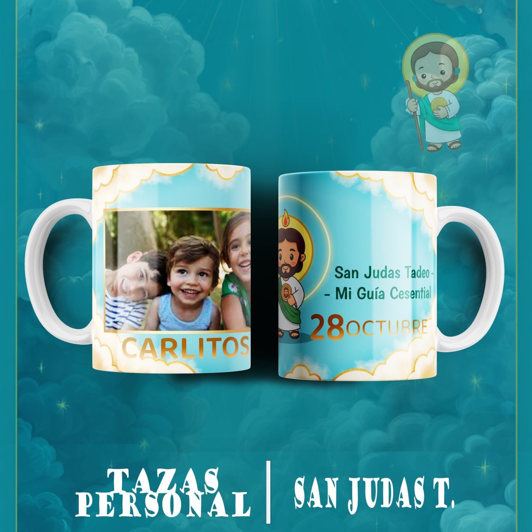 Pack 7 Diseños Tazas San Judas Tadeo Caricatura PNG/PSD. Personalizable con Foto