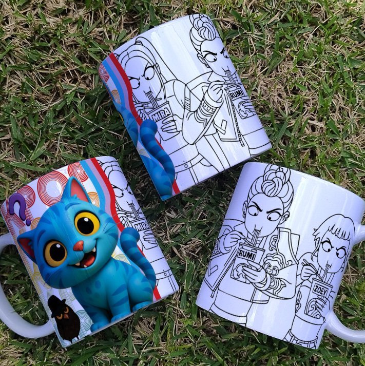 Pack 8 Diseños Tazas para Colorear K-Pop Demon Hunters JPG/PDF/CDR. Plantillas Line Art Sublimación