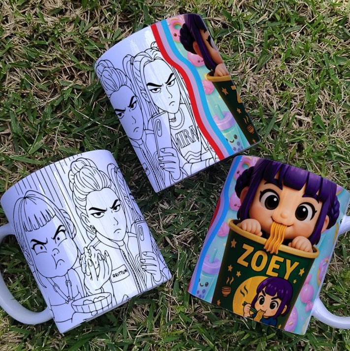 Pack 8 Diseños Tazas para Colorear K-Pop Demon Hunters JPG/PDF/CDR. Plantillas Line Art Sublimación