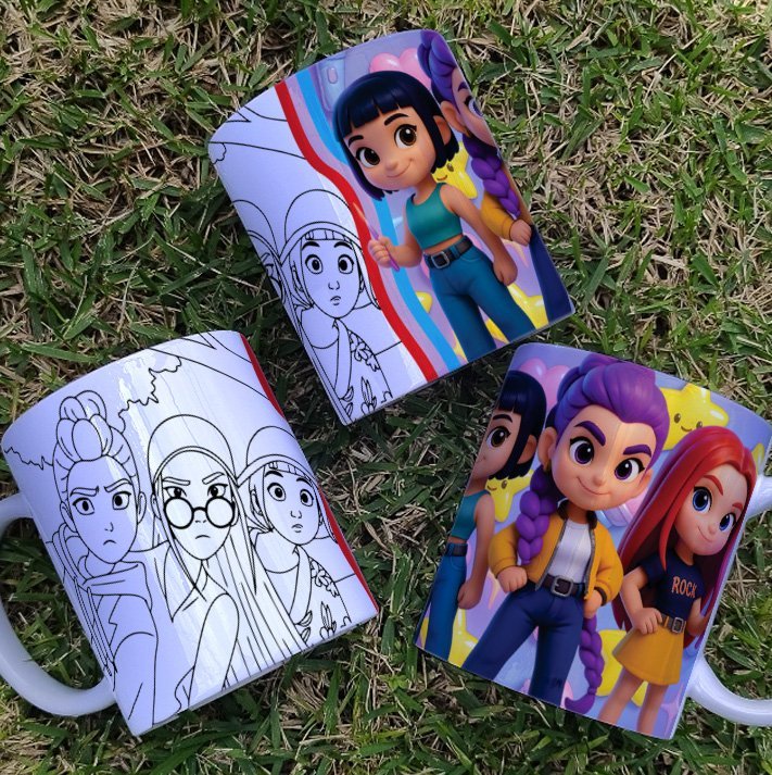 Pack 8 Diseños Tazas para Colorear K-Pop Demon Hunters JPG/PDF/CDR. Plantillas Line Art Sublimación