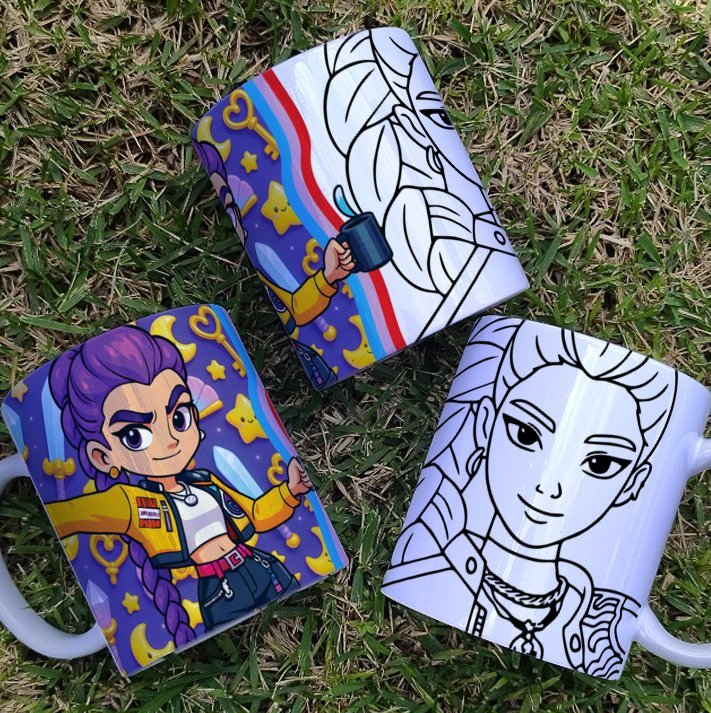 Pack 8 Diseños Tazas para Colorear K-Pop Demon Hunters JPG/PDF/CDR. Plantillas Line Art Sublimación