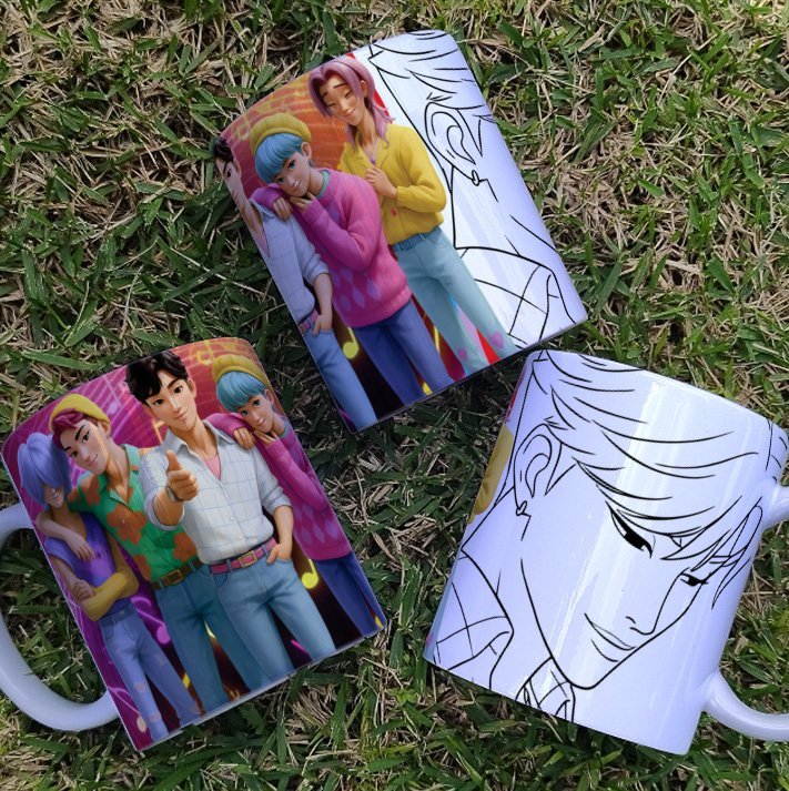 Pack 8 Diseños Tazas para Colorear K-Pop Demon Hunters JPG/PDF/CDR. Plantillas Line Art Sublimación