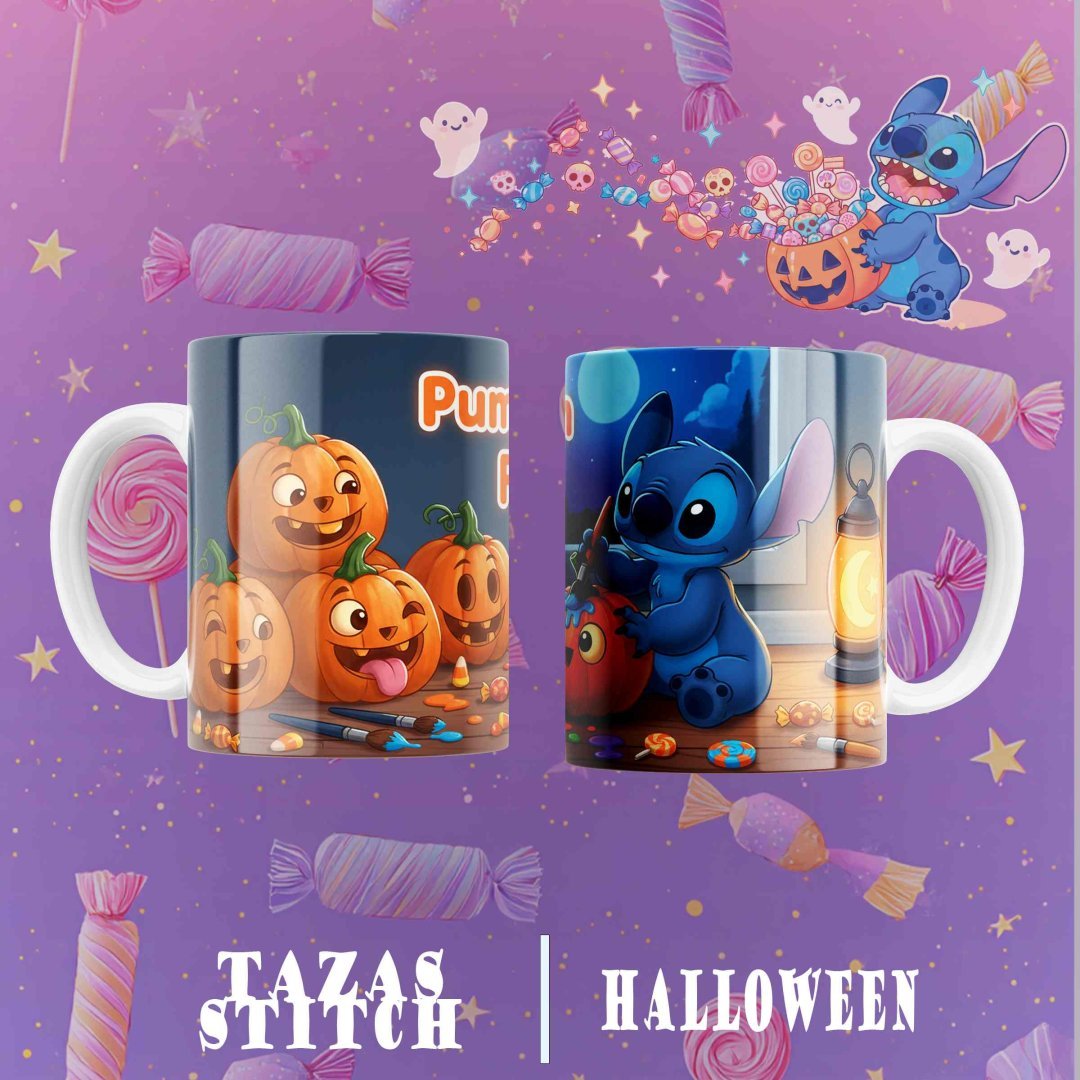 Pack 8 Diseños Tazas Stitch Halloween PNG. Plantillas Sublimación Disney Lilo y Stitch para 11oz.