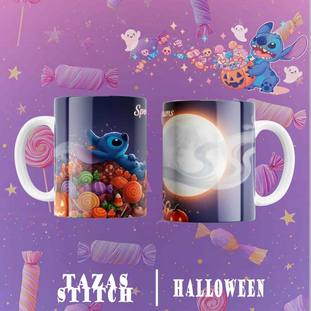 Pack 8 Diseños Tazas Stitch Halloween PNG. Plantillas Sublimación Disney Lilo y Stitch para 11oz.