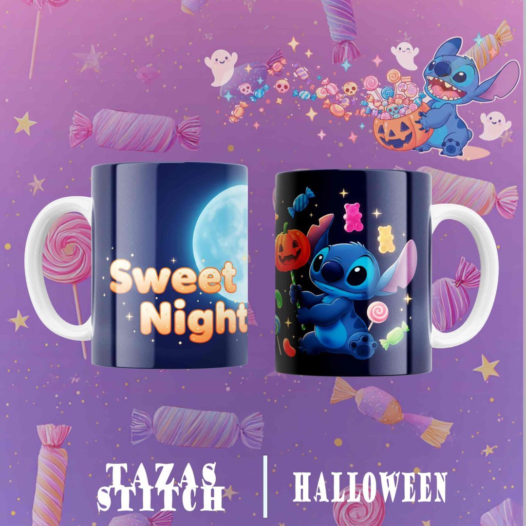 Pack 8 Diseños Tazas Stitch Halloween PNG. Plantillas Sublimación Disney Lilo y Stitch para 11oz.