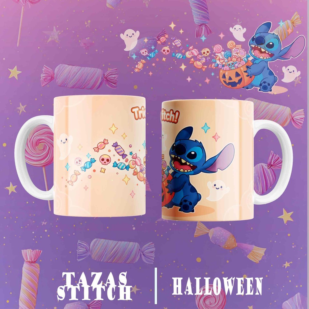 Pack 8 Diseños Tazas Stitch Halloween PNG. Plantillas Sublimación Disney Lilo y Stitch para 11oz.