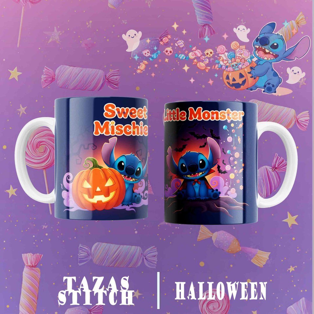 Pack 8 Diseños Tazas Stitch Halloween PNG. Plantillas Sublimación Disney Lilo y Stitch para 11oz.