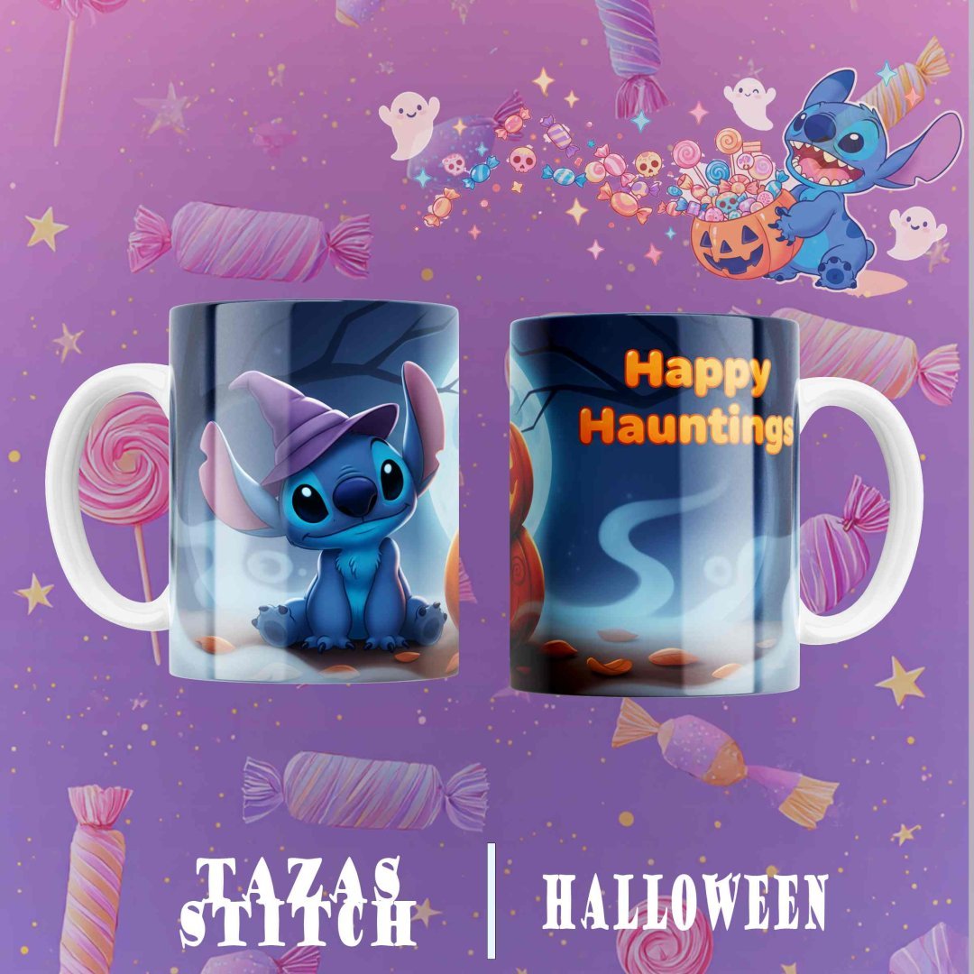 Pack 8 Diseños Tazas Stitch Halloween PNG. Plantillas Sublimación Disney Lilo y Stitch para 11oz.