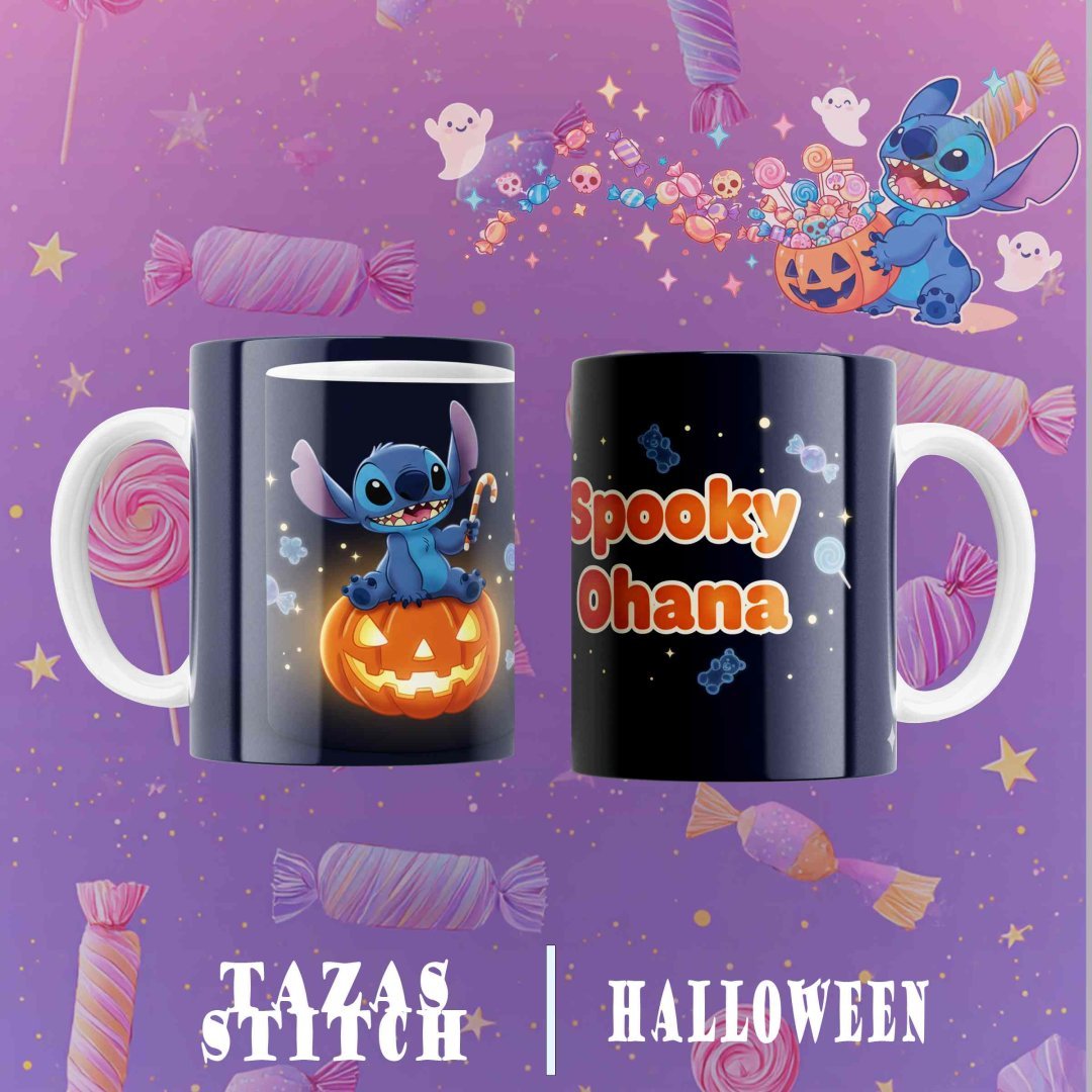 Pack 8 Diseños Tazas Stitch Halloween PNG. Plantillas Sublimación Disney Lilo y Stitch para 11oz.