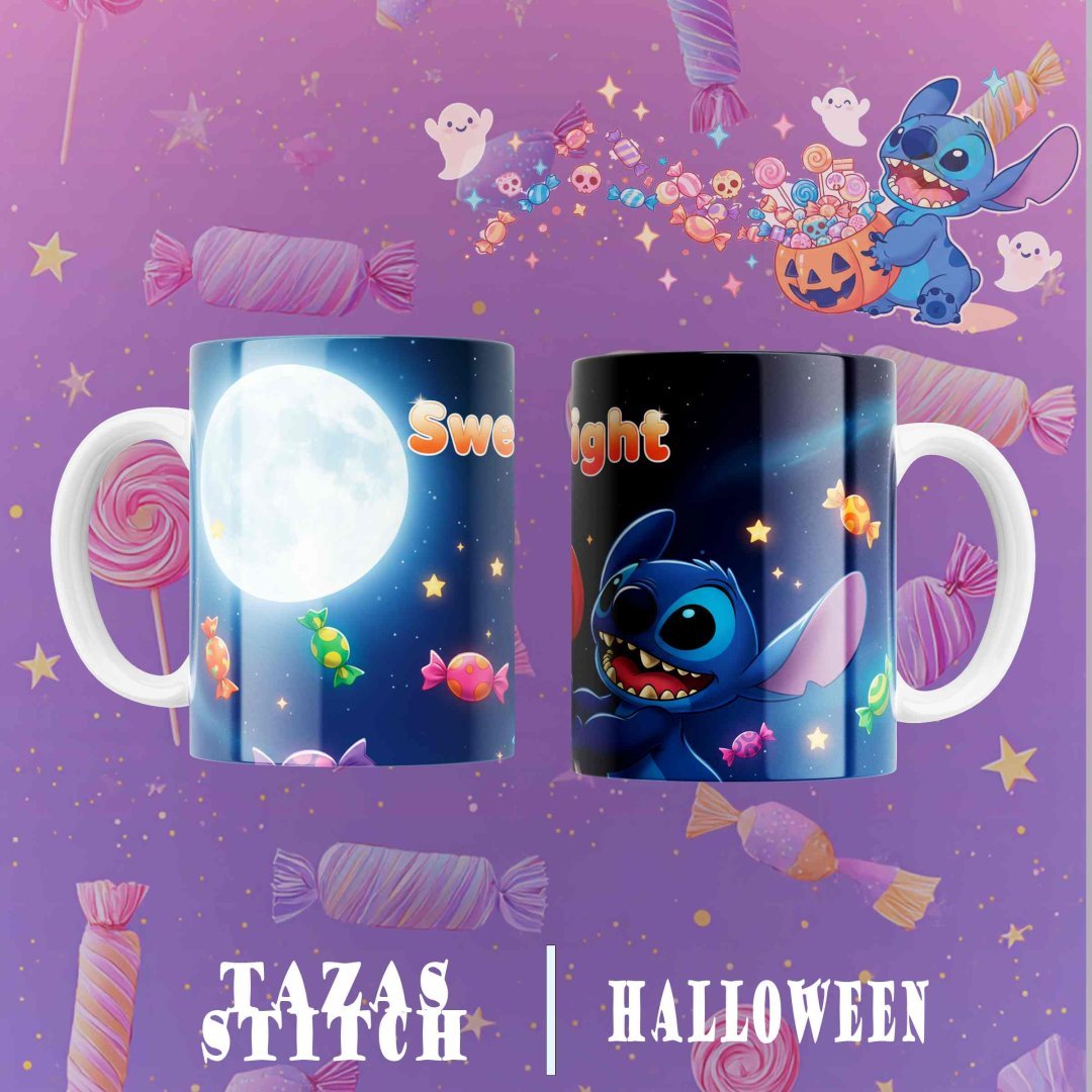 Pack 8 Diseños Tazas Stitch Halloween PNG. Plantillas Sublimación Disney Lilo y Stitch para 11oz.