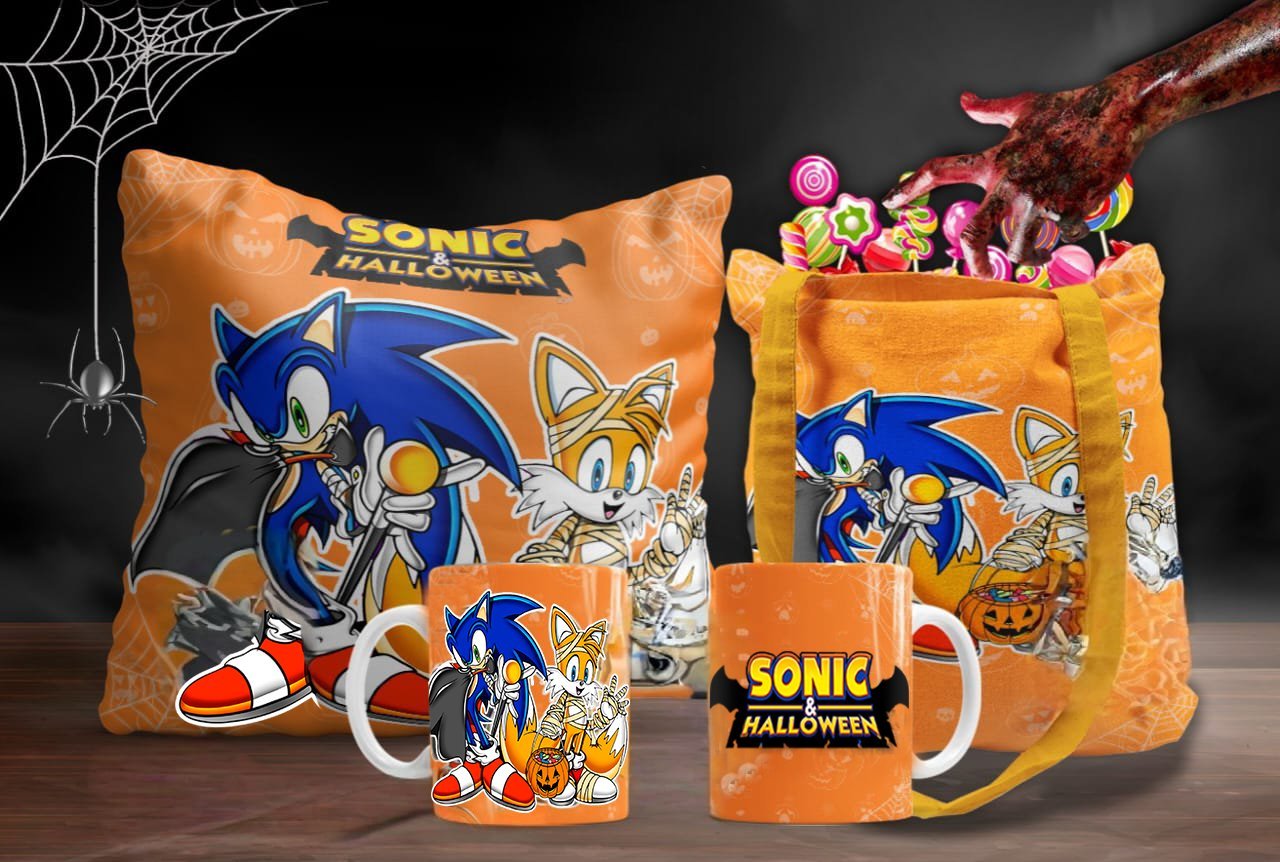 12 Diseños Sonic Halloween JPG Sublimación Taza Cojín Bolsa