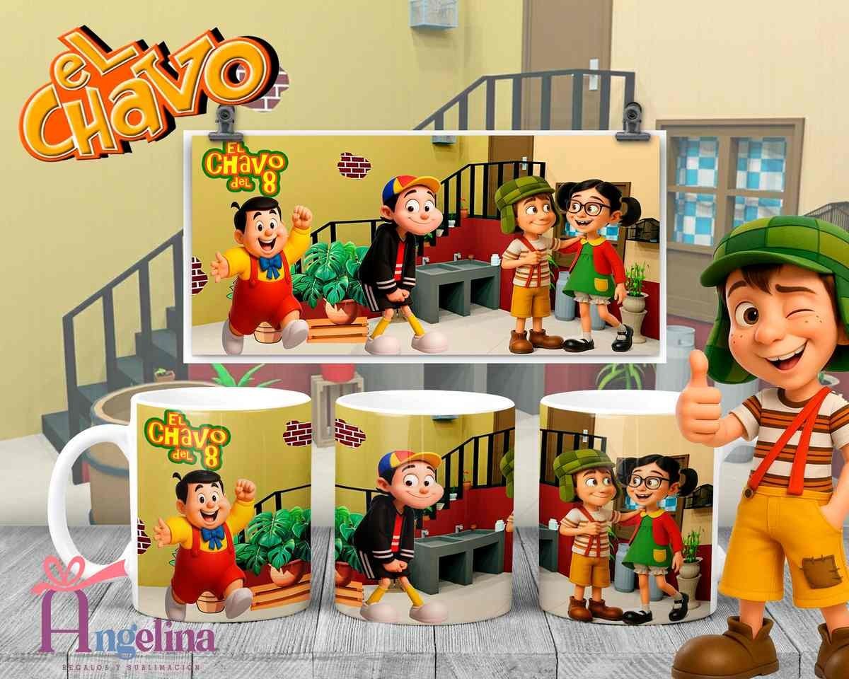 12 Plantillas Tazas El Chavo del 8 PNG. Sublimación Personajes Chespirito con Previa