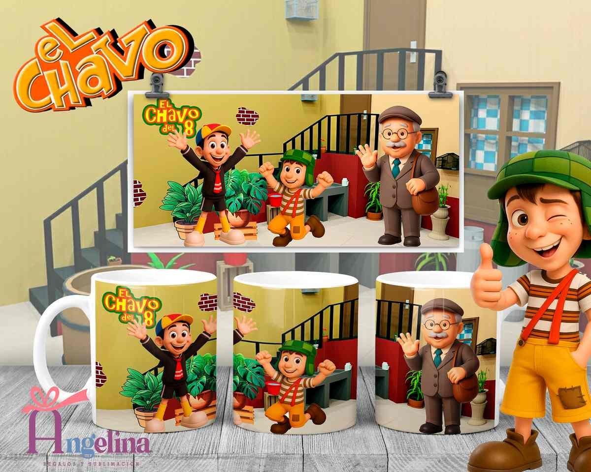 12 Plantillas Tazas El Chavo del 8 PNG. Sublimación Personajes Chespirito con Previa