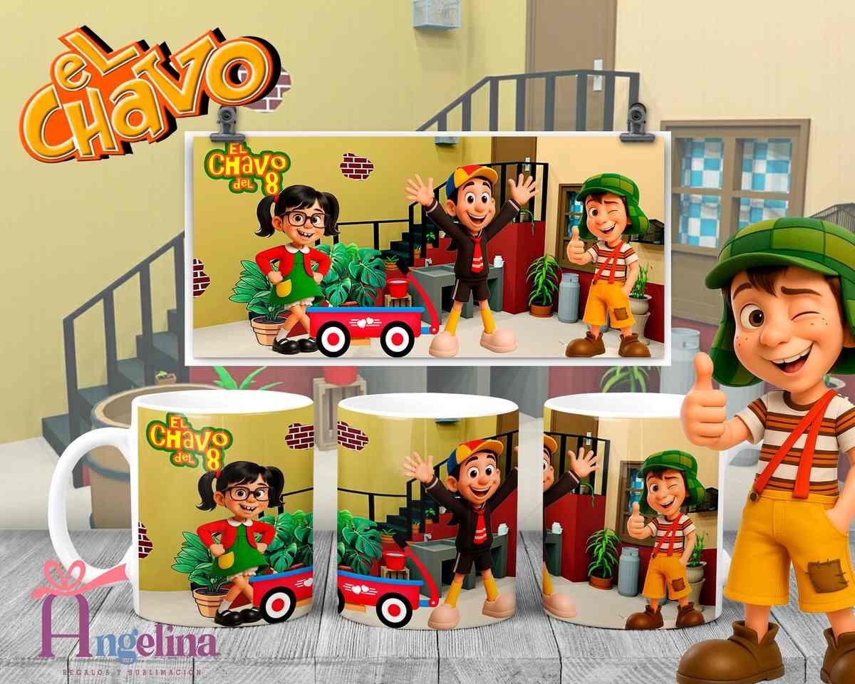 12 Plantillas Tazas El Chavo del 8 PNG. Sublimación Personajes Chespirito con Previa