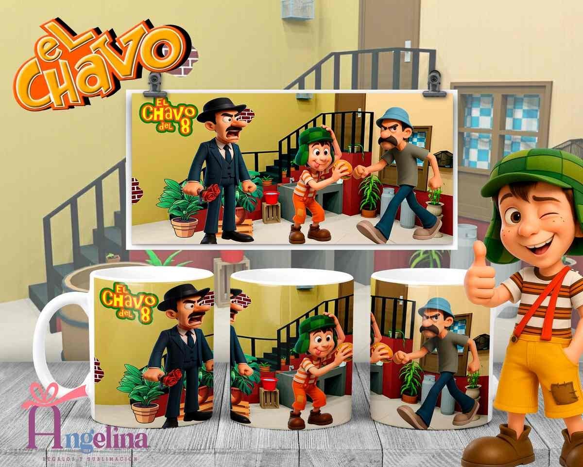 12 Plantillas Tazas El Chavo del 8 PNG. Sublimación Personajes Chespirito con Previa
