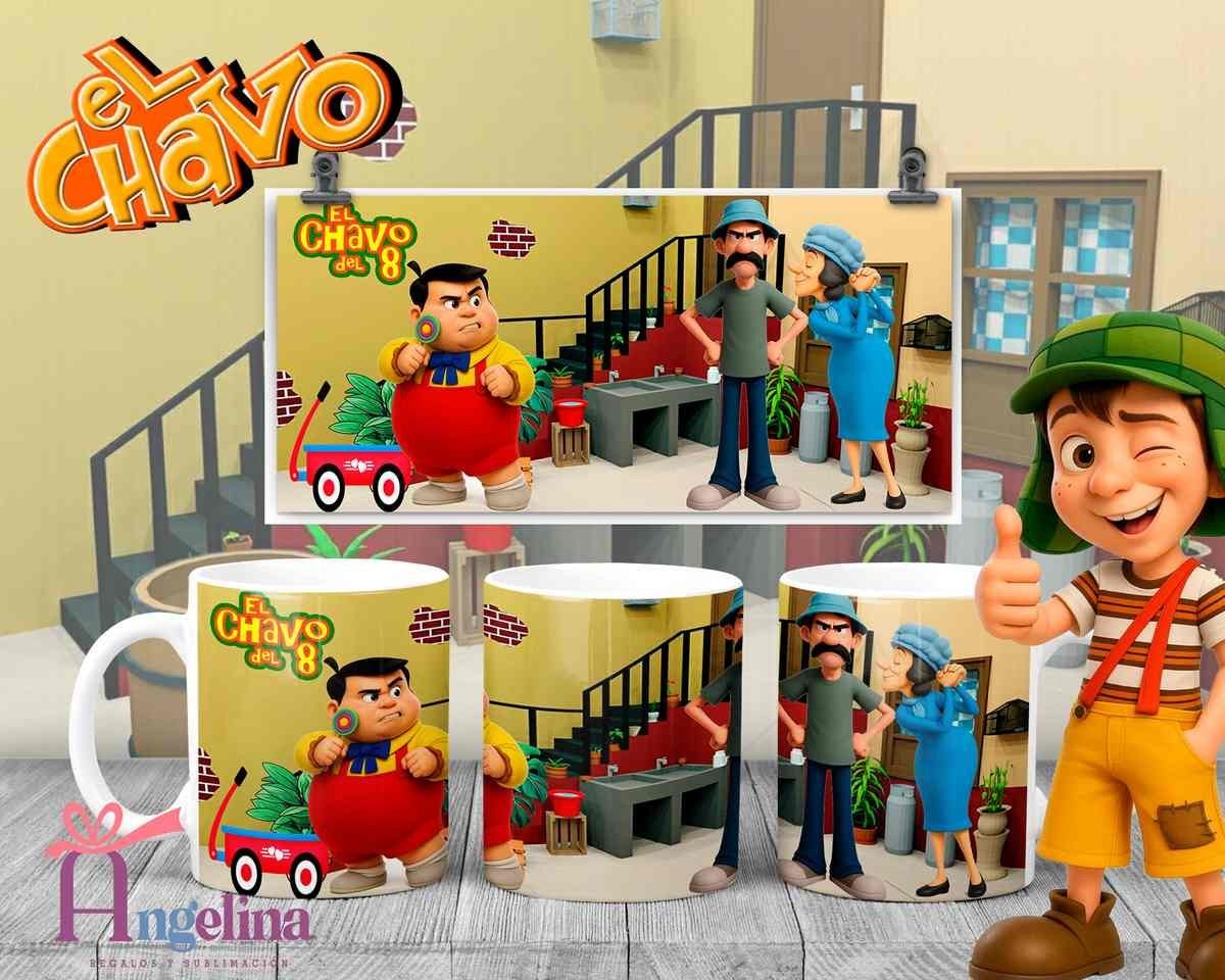 12 Plantillas Tazas El Chavo del 8 PNG. Sublimación Personajes Chespirito con Previa