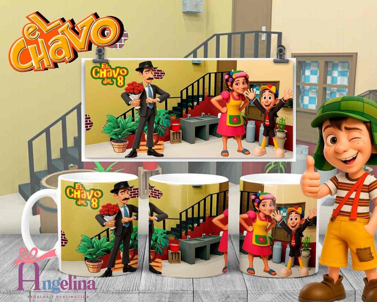 12 Plantillas Tazas El Chavo del 8 PNG. Sublimación Personajes Chespirito con Previa