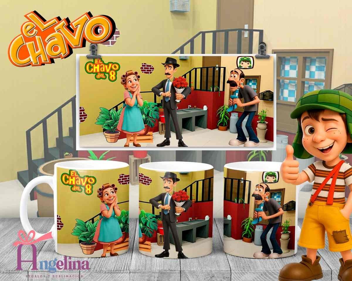 12 Plantillas Tazas El Chavo del 8 PNG. Sublimación Personajes Chespirito con Previa