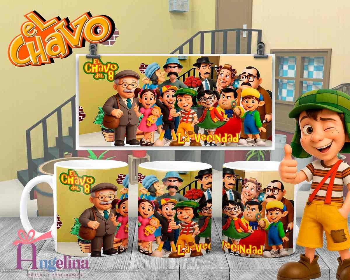 12 Plantillas Tazas El Chavo del 8 PNG. Sublimación Personajes Chespirito con Previa