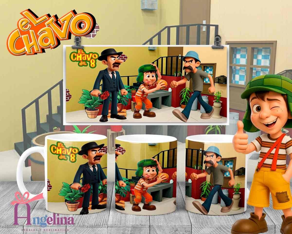 12 Plantillas Tazas El Chavo del 8 PNG. Sublimación Personajes Chespirito con Previa