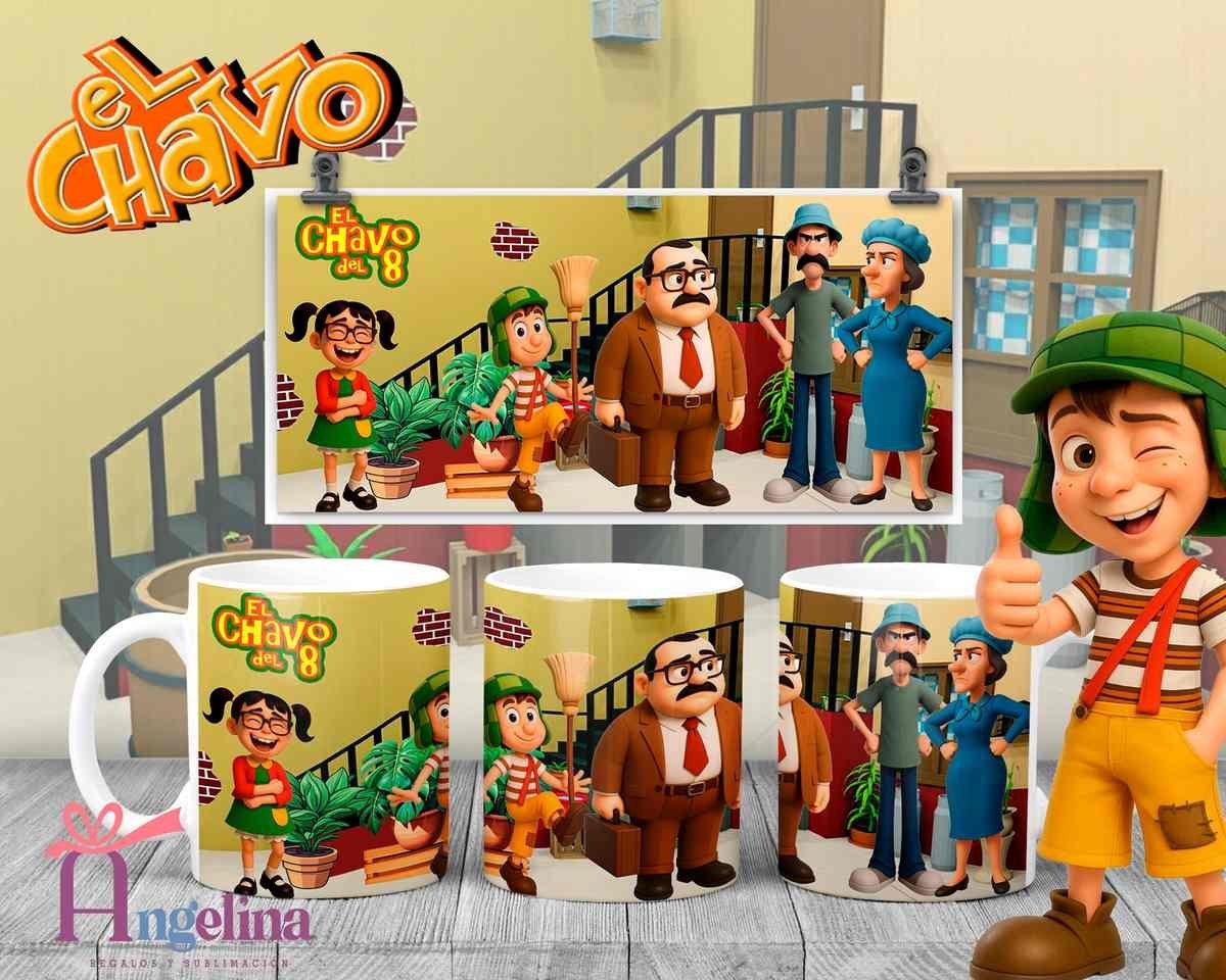 12 Plantillas Tazas El Chavo del 8 PNG. Sublimación Personajes Chespirito con Previa
